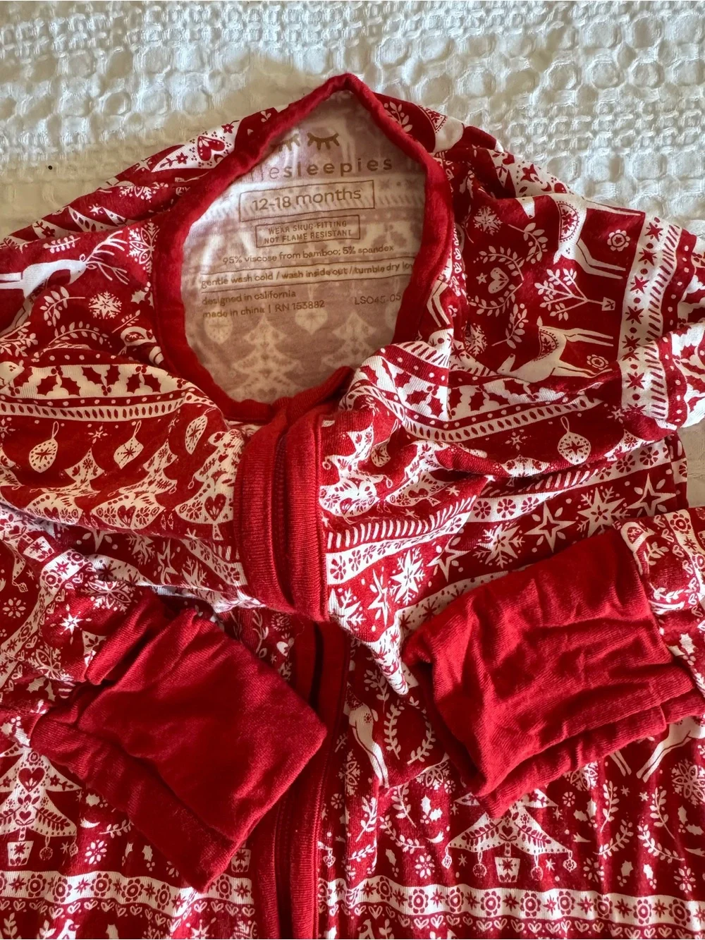 Little Sleepies 12-18 months zippie reindeer fair isle pajamas